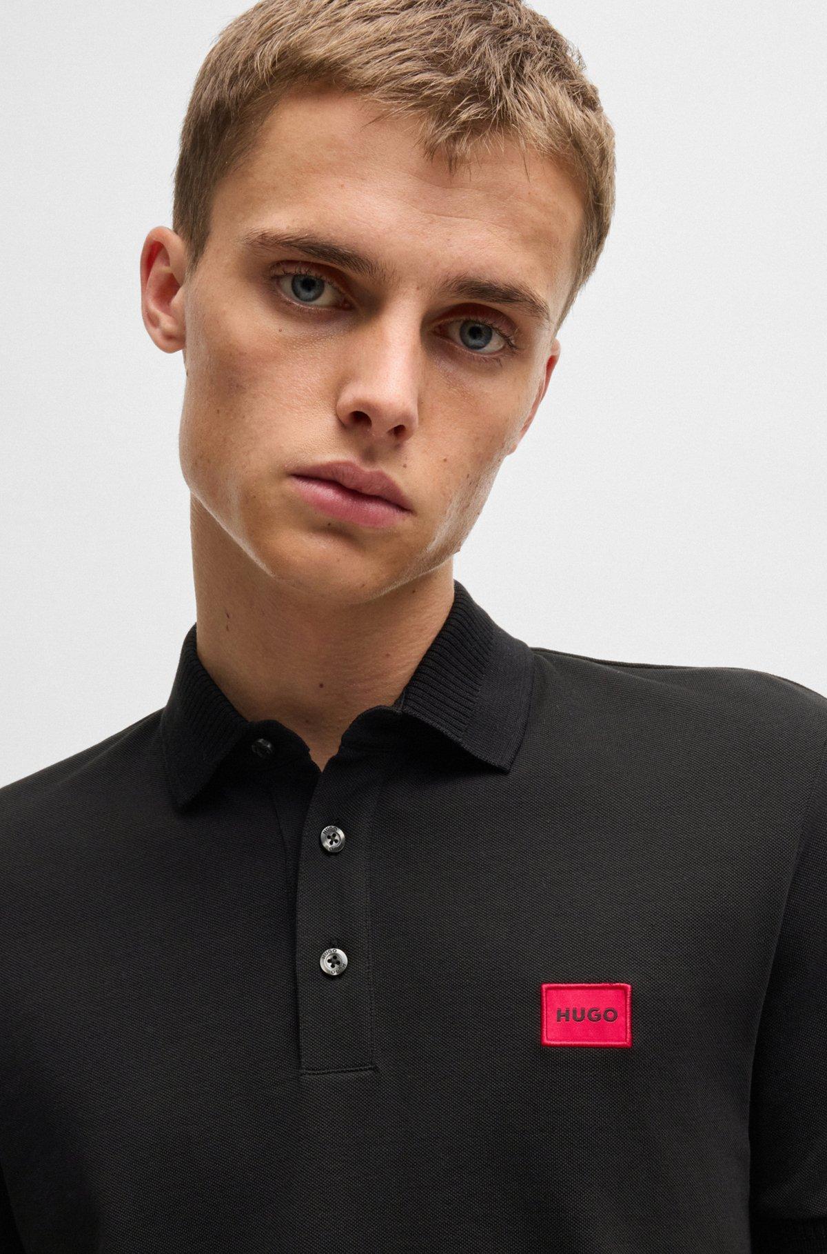 Cotton-piqué slim-fit polo shirt with logo label Product Image