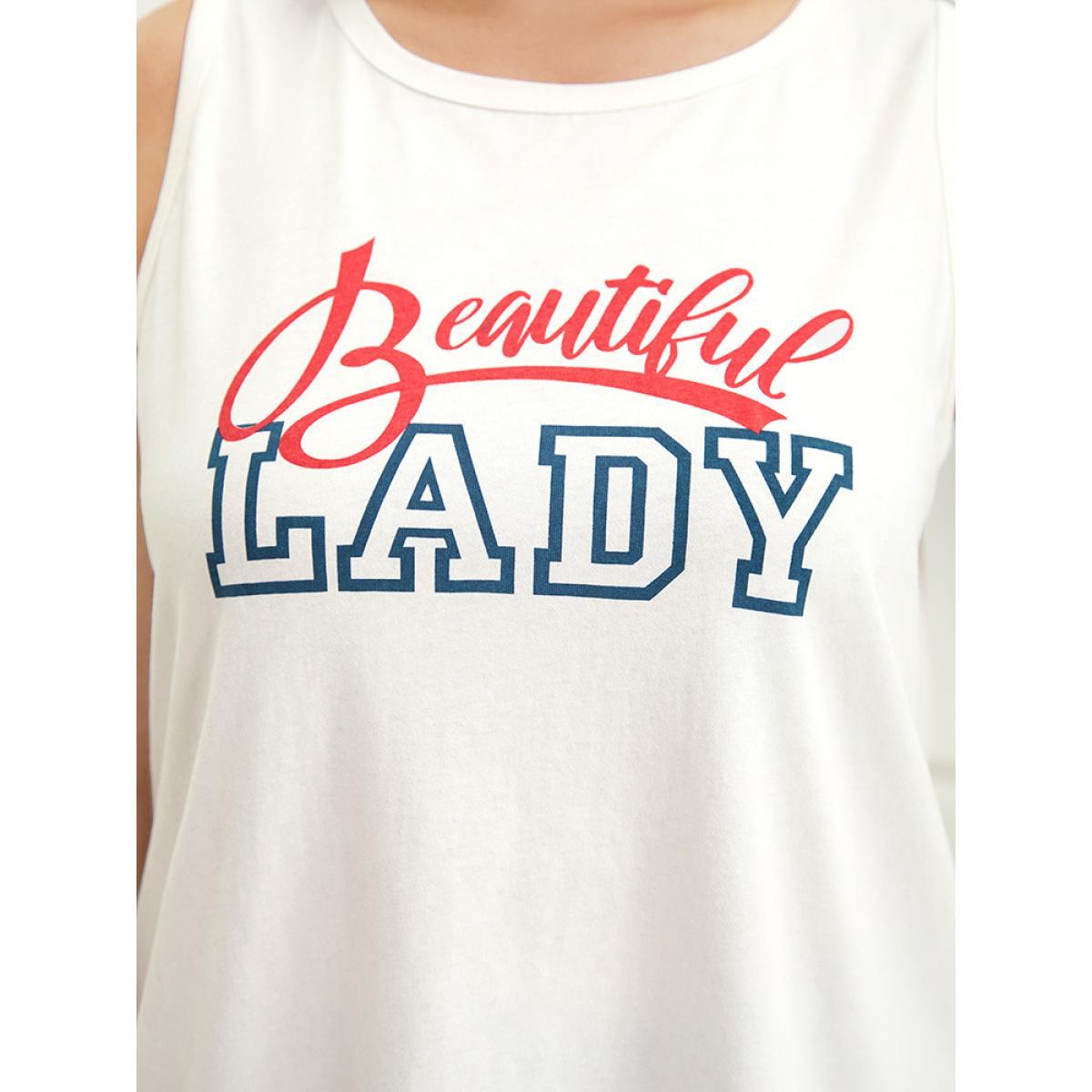 Plus Size Letter Print Crew Neck Graphic Tank Top Women White Casual Printed Dailywear Tank Tops Camis BloomChic 18-20/2X Product Image