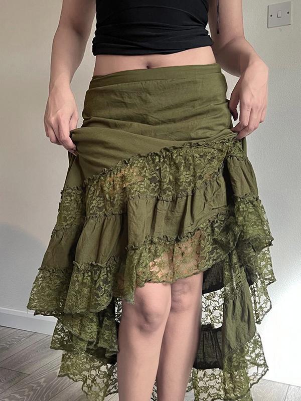 Vintage Lace Trim Maxi Skirt Product Image
