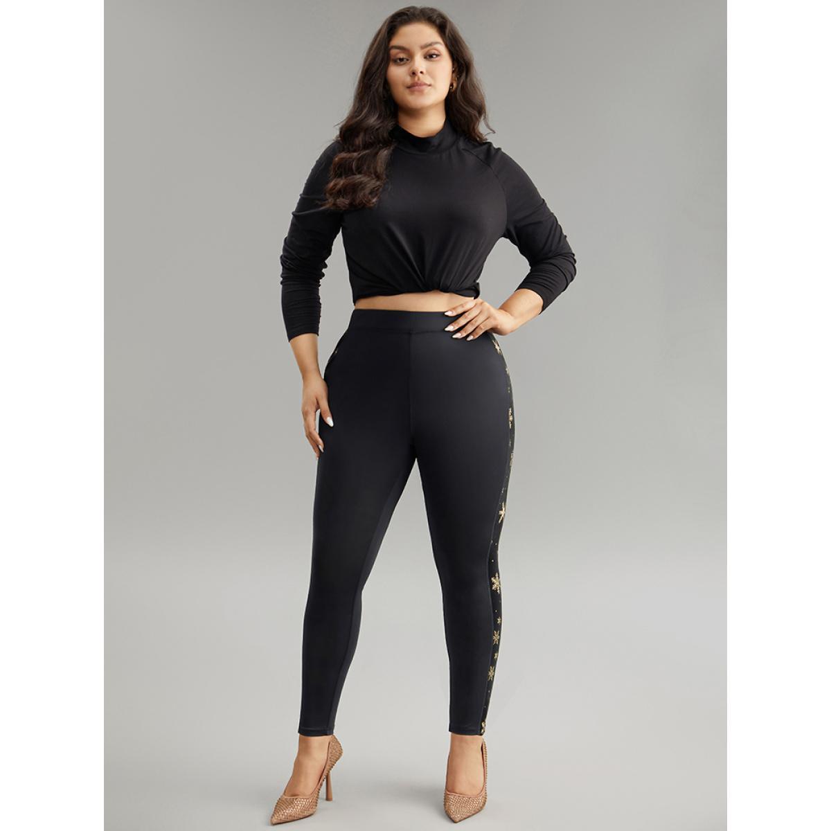 Plus Size Snowflake Glitter High Rise Skinny Leggings Women Black Party High stretch Skinny High Rise Going out Leggings BloomChic 14-16/1X Product Image
