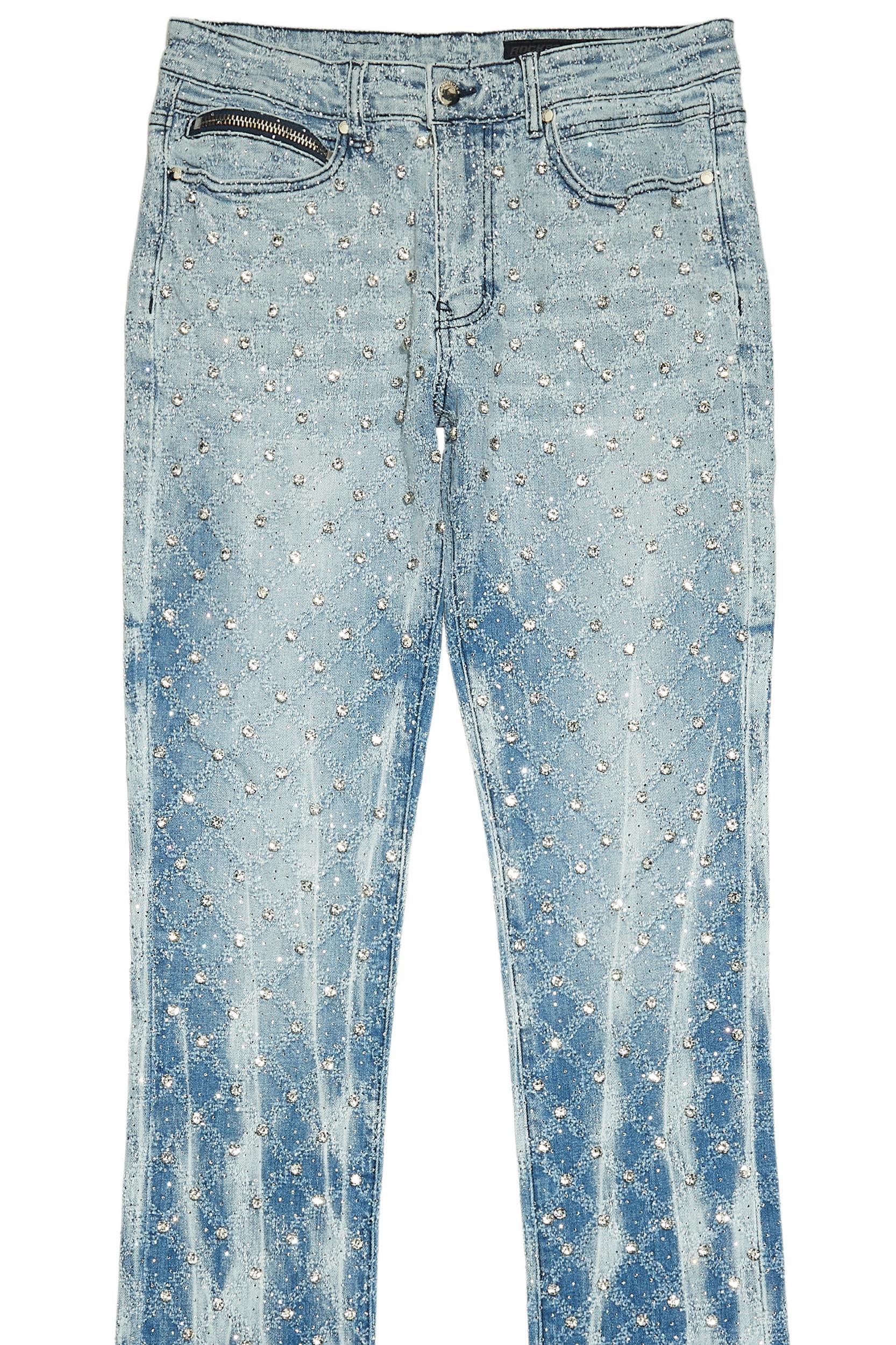 Glit Blue Rhinestone Stacked Flare Jean Male Product Image