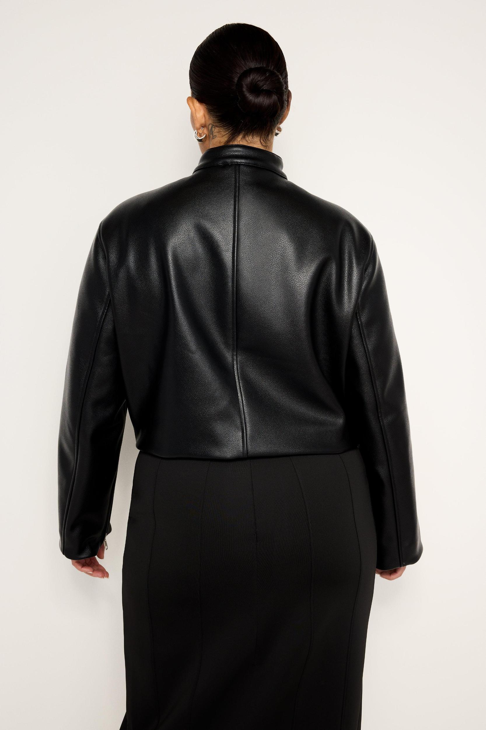 FAUX LEATHER MOTO JACKET | BLACK001 Product Image