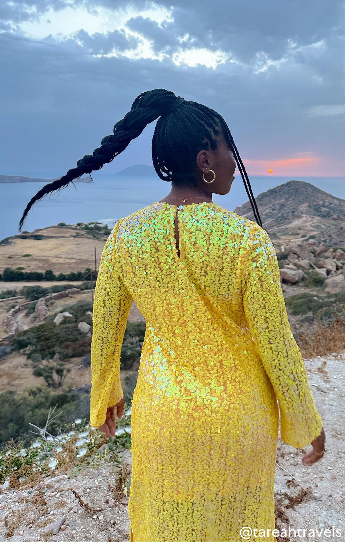 Calypso Midi Dress ~ Yellow Sequins Product Image