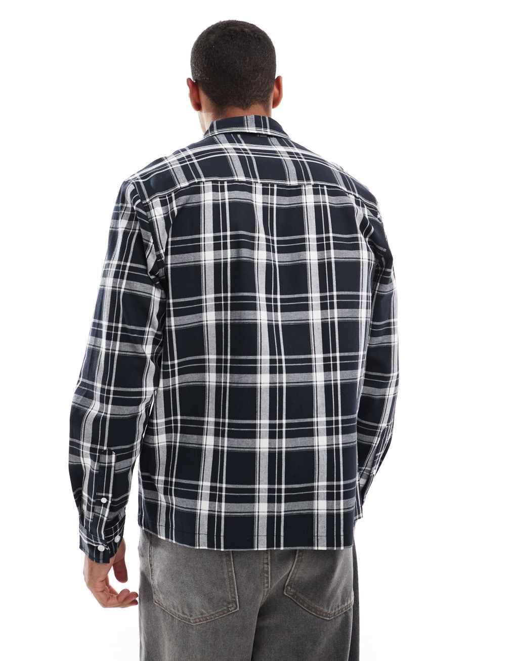 ASOS DESIGN slim check shirt in black Product Image