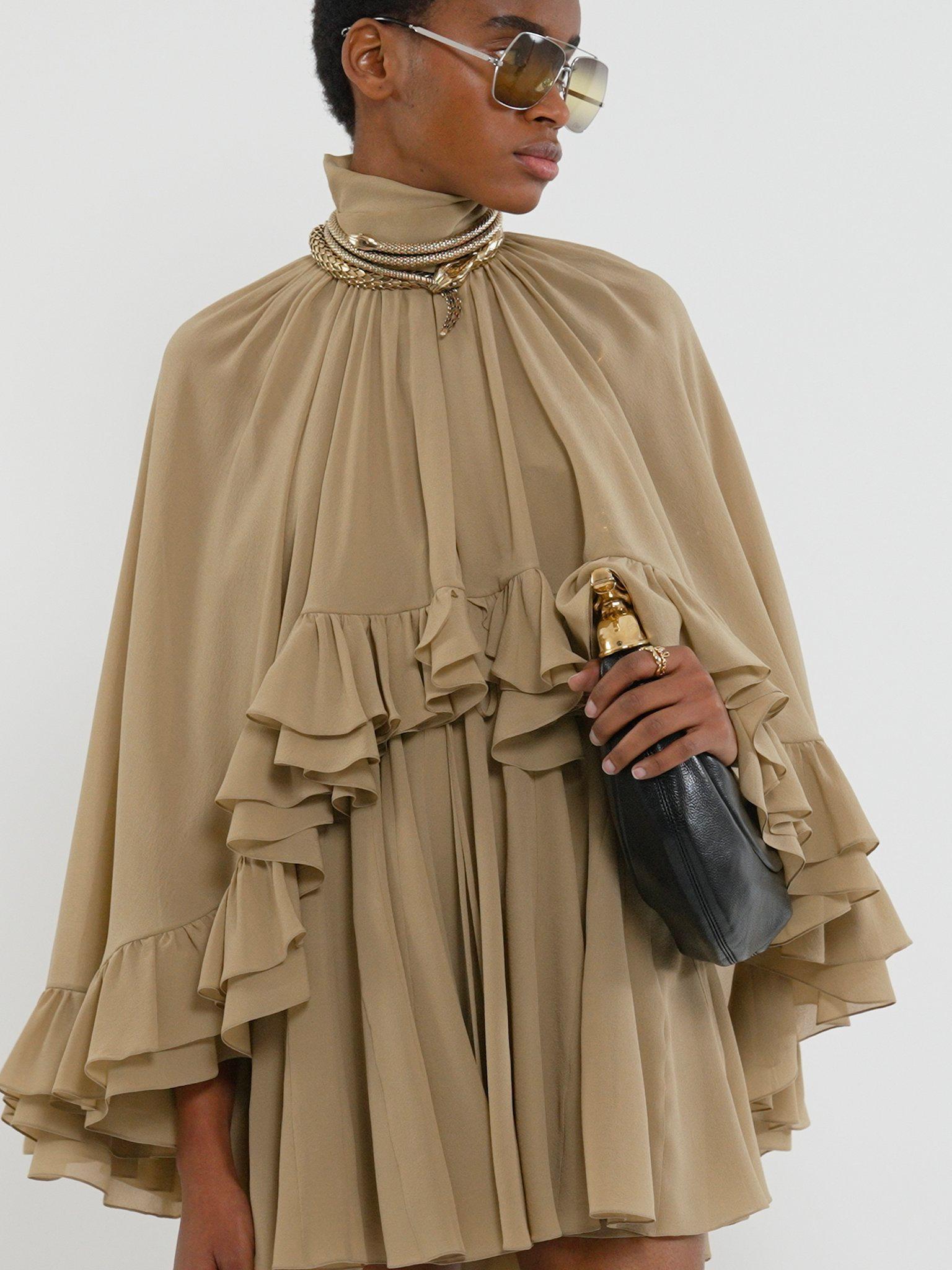Mini cape dress in silk georgette Product Image