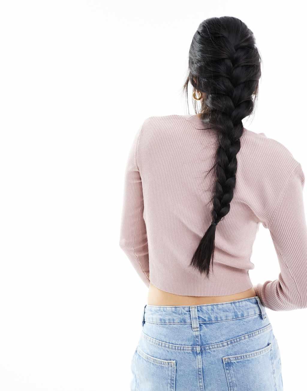 JDY long sleeve v-neck cardigan in neutral pink Product Image