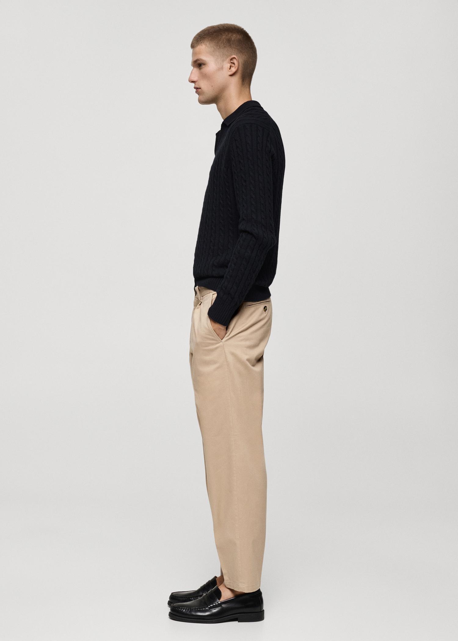 Medium braided-knit polo sweater - Men | MANGO USA Product Image
