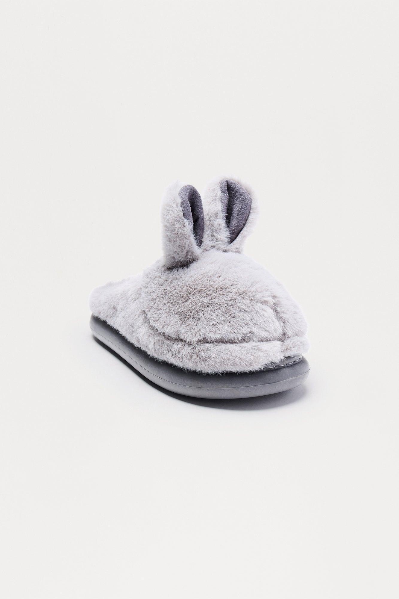 Fluffy Bunny Slippers - Grey Product Image