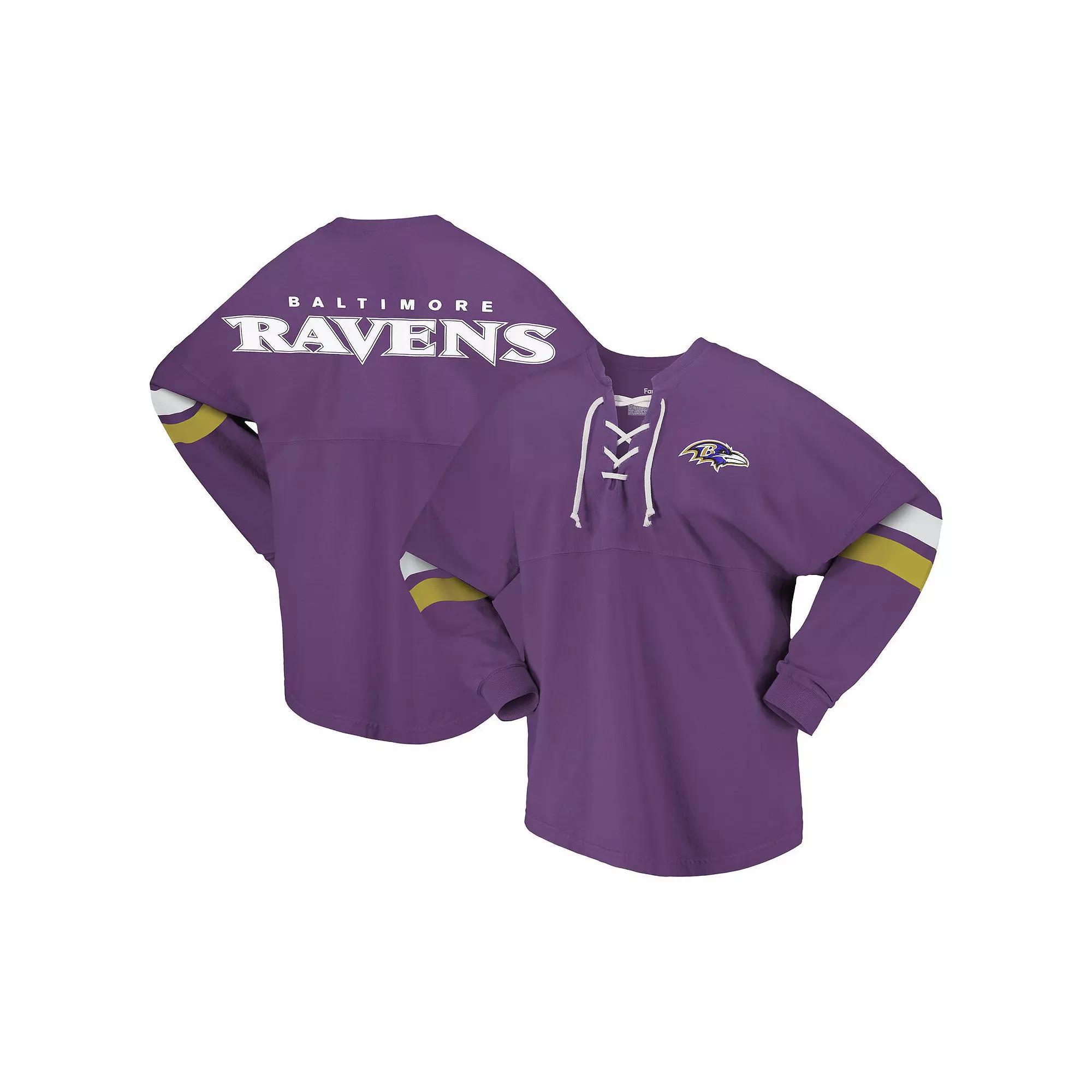 Women's Fanatics Branded Purple Baltimore Ravens Spirit Jersey Lace-Up V-Neck Long Sleeve T-Shirt, Size: XS Product Image