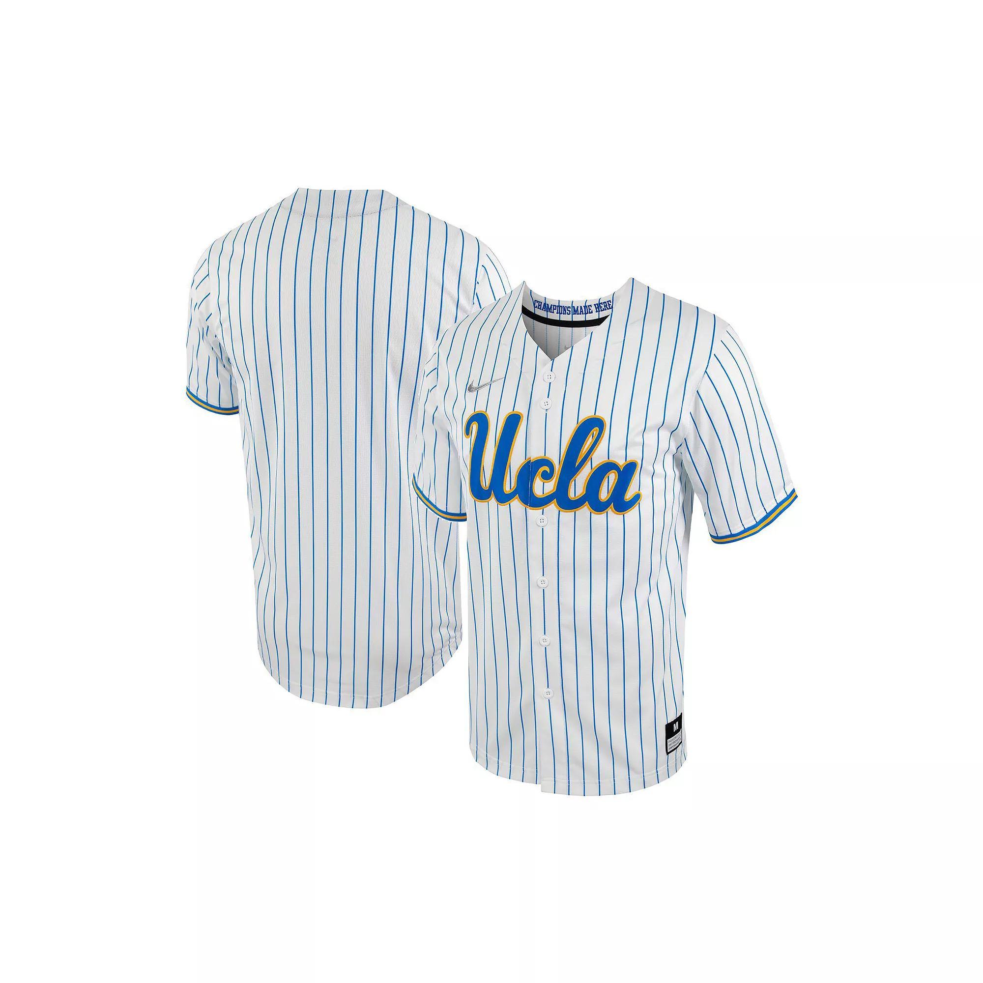 Men's Nike White/Blue UCLA Bruins Pinstripe Replica Full-Button Baseball Jersey, Size: XL Product Image