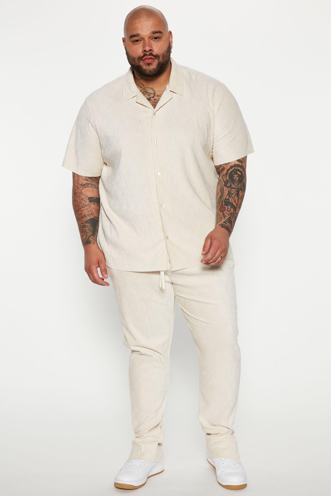 Wavy Textured Short Sleeve Cuban Shirt - Off White Product Image