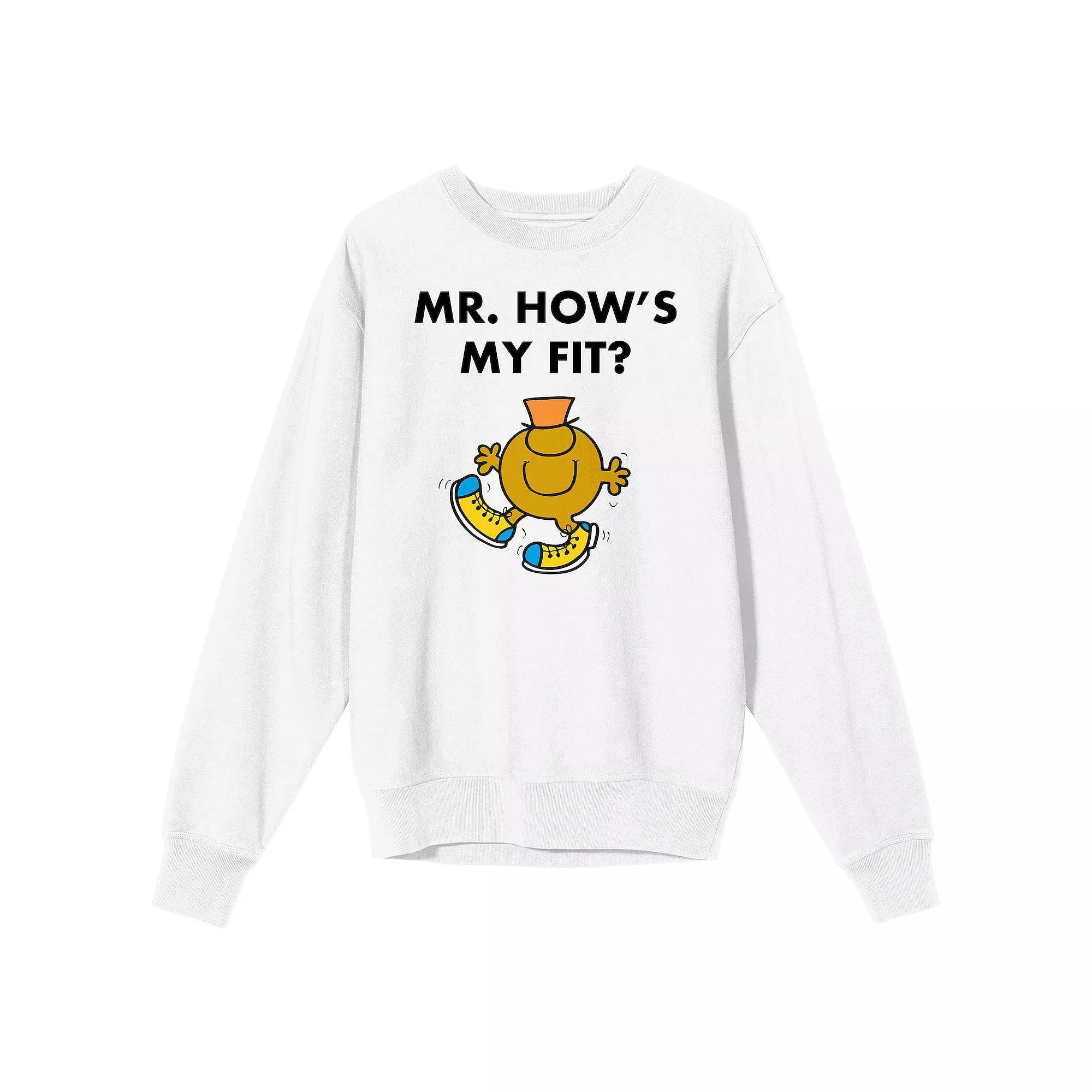 Men's Mr. Men And Little Miss Meme "Mr. How's My Fit" Long Sleeve Graphic Tee, Size: XL, White Product Image