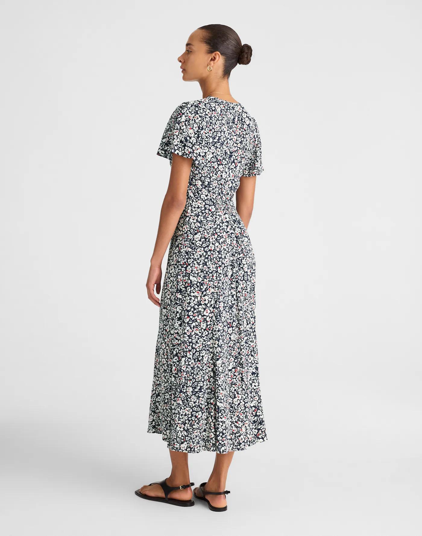 Button-Front Flutter-Sleeve Midi Dress in Floral Product Image