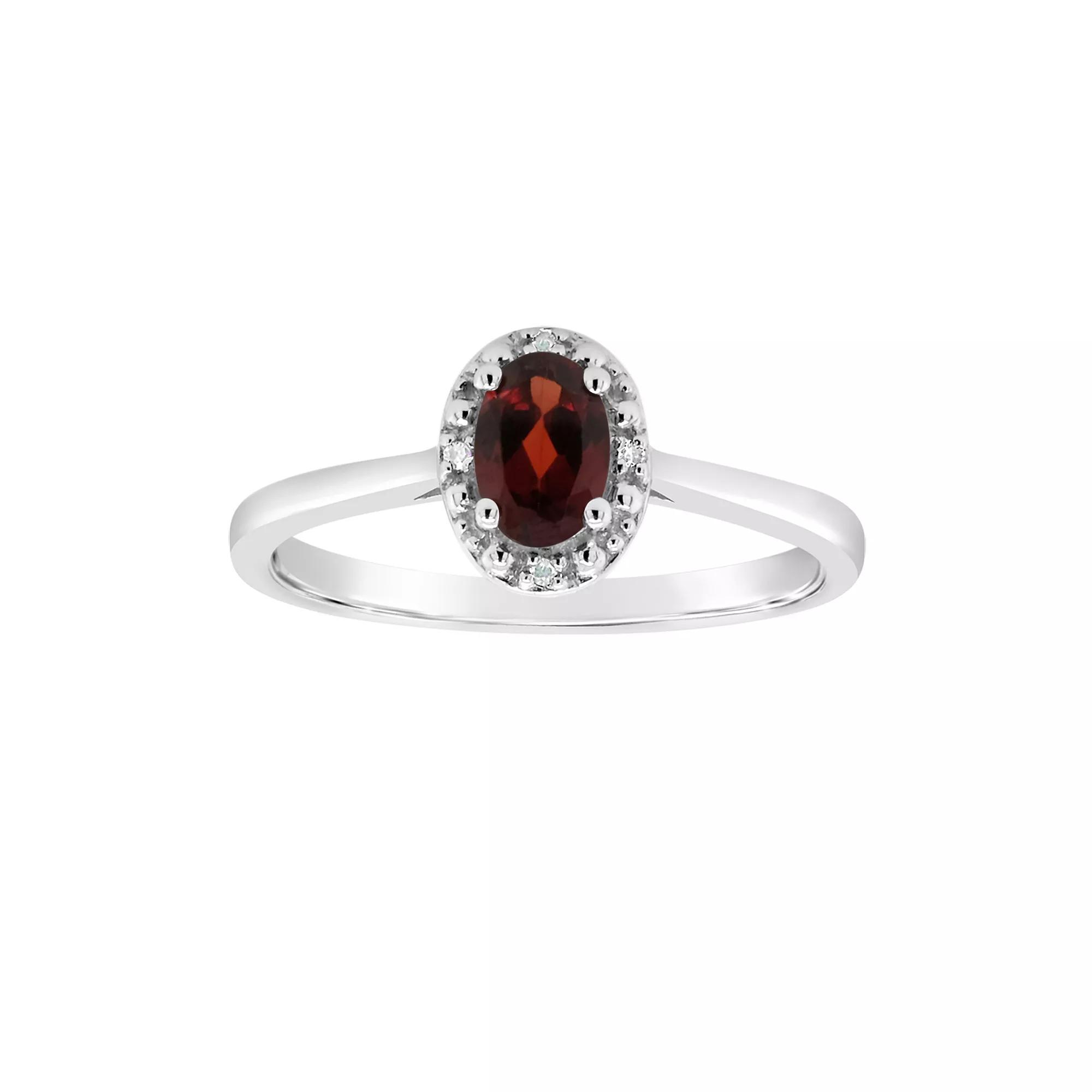 Celebration Gems Sterling Silver Oval Genuine Garnet Diamond Accent Frame Ring, Womens White Topaz Product Image