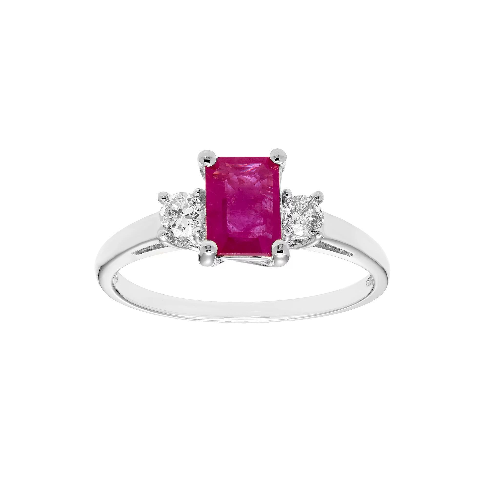 The Regal Collection 14k Gold Ruby & 1/5 Carat T.W. IGL Certified Diamond 3-Stone Ring, Women's, Size: 7, Pink Product Image