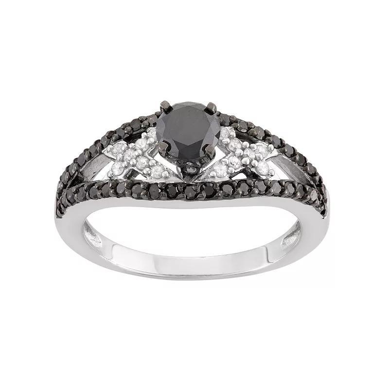Jewelexcess 1 Carat T.W. Black & White Diamond Sterling Silver Openwork Ring, Women's, Size: 7 Product Image