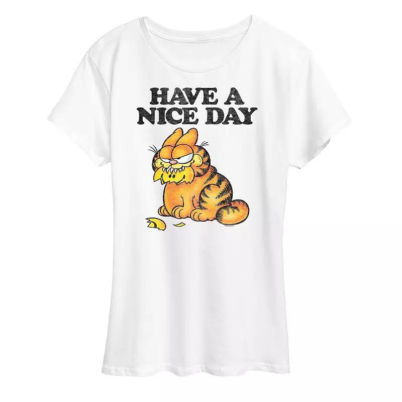 Womens Garfield Have A Nice Day Retro Graphic Tee, Girls Grey Gray Product Image