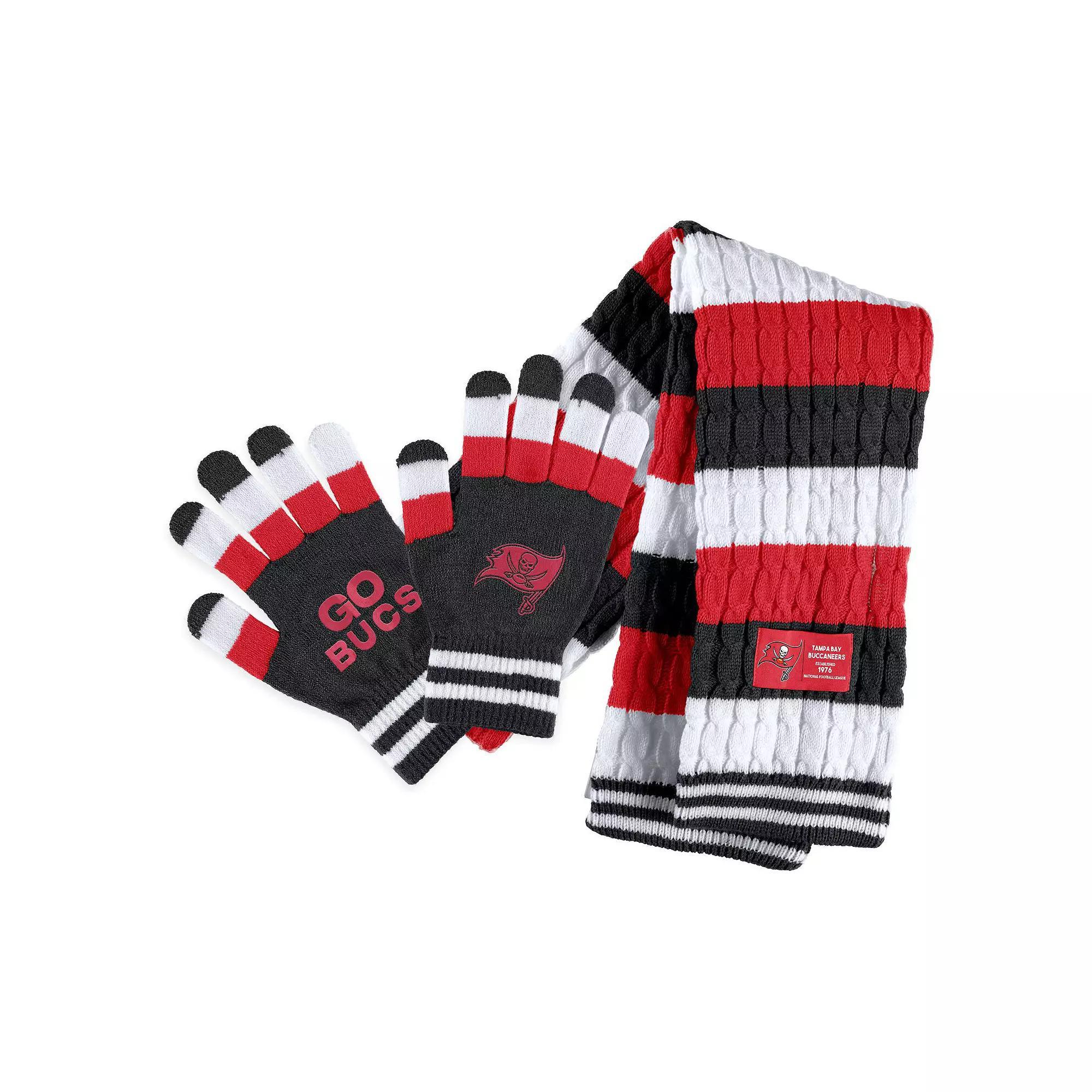 Women's WEAR by Erin Andrews Tampa Bay Buccaneers Striped Scarf & Gloves Set, Team Product Image
