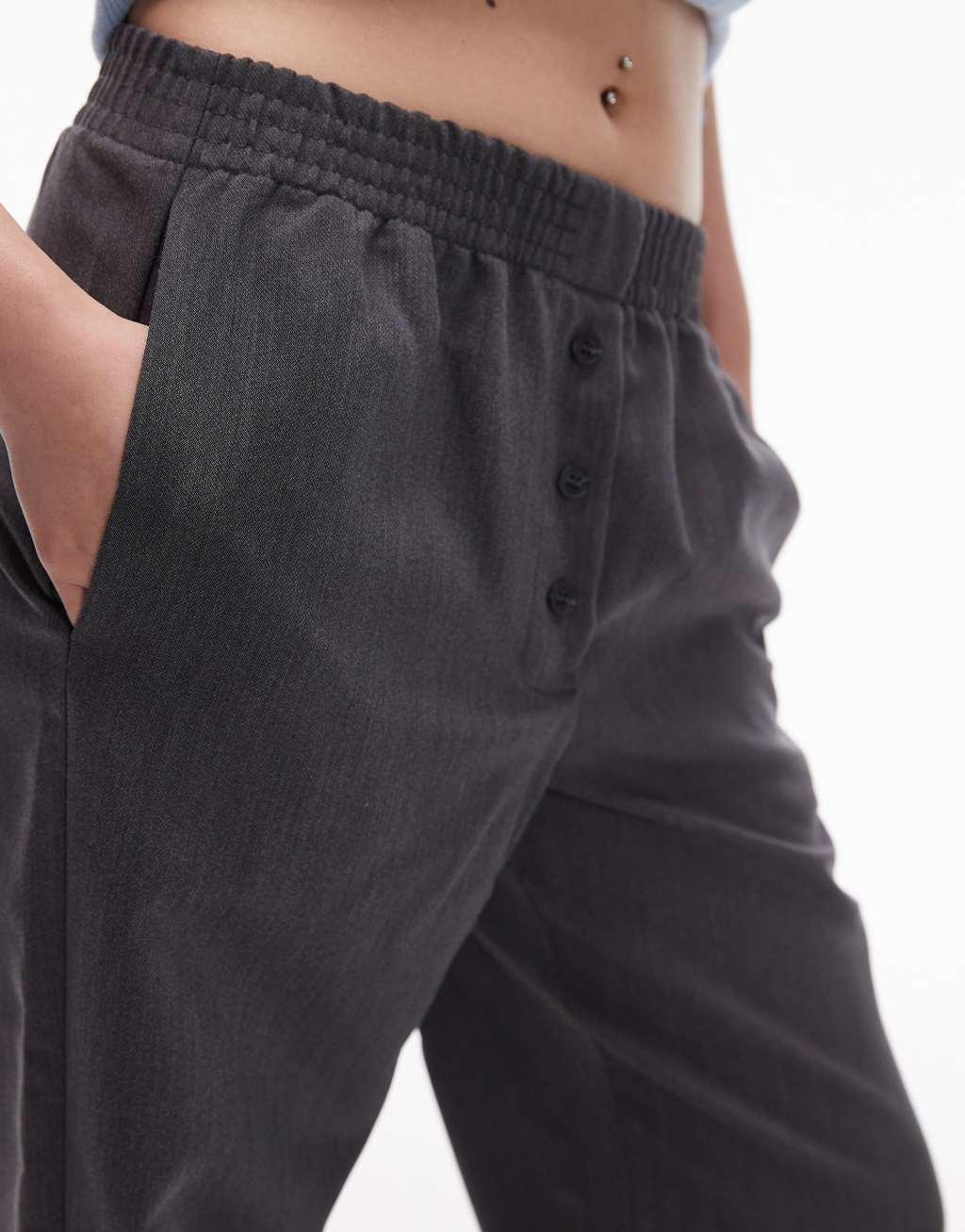 Topshop Petite basic button down sweatpants in charcoal | ASOS Product Image