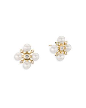 David Yurman 18K Yellow Gold Renaissance Diamond and Cultured Pearl Stud Earrings Product Image