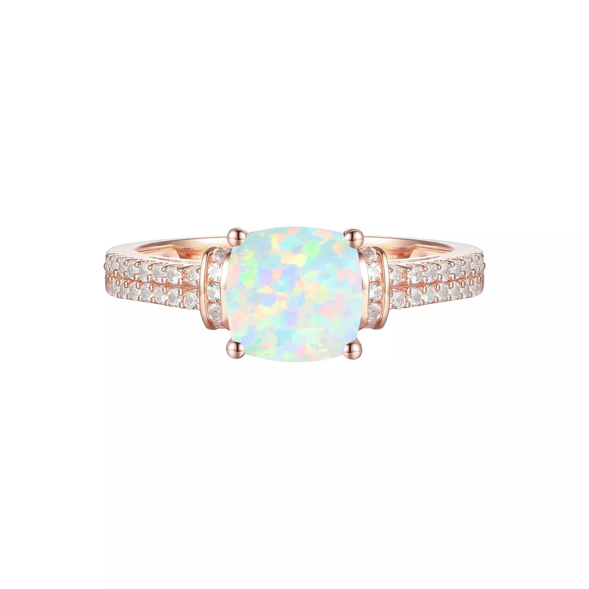 14k Rose Gold Over Silver Lab-Created Opal & Lab-Created White Sapphire Ring, Women's, Size: 7 Product Image