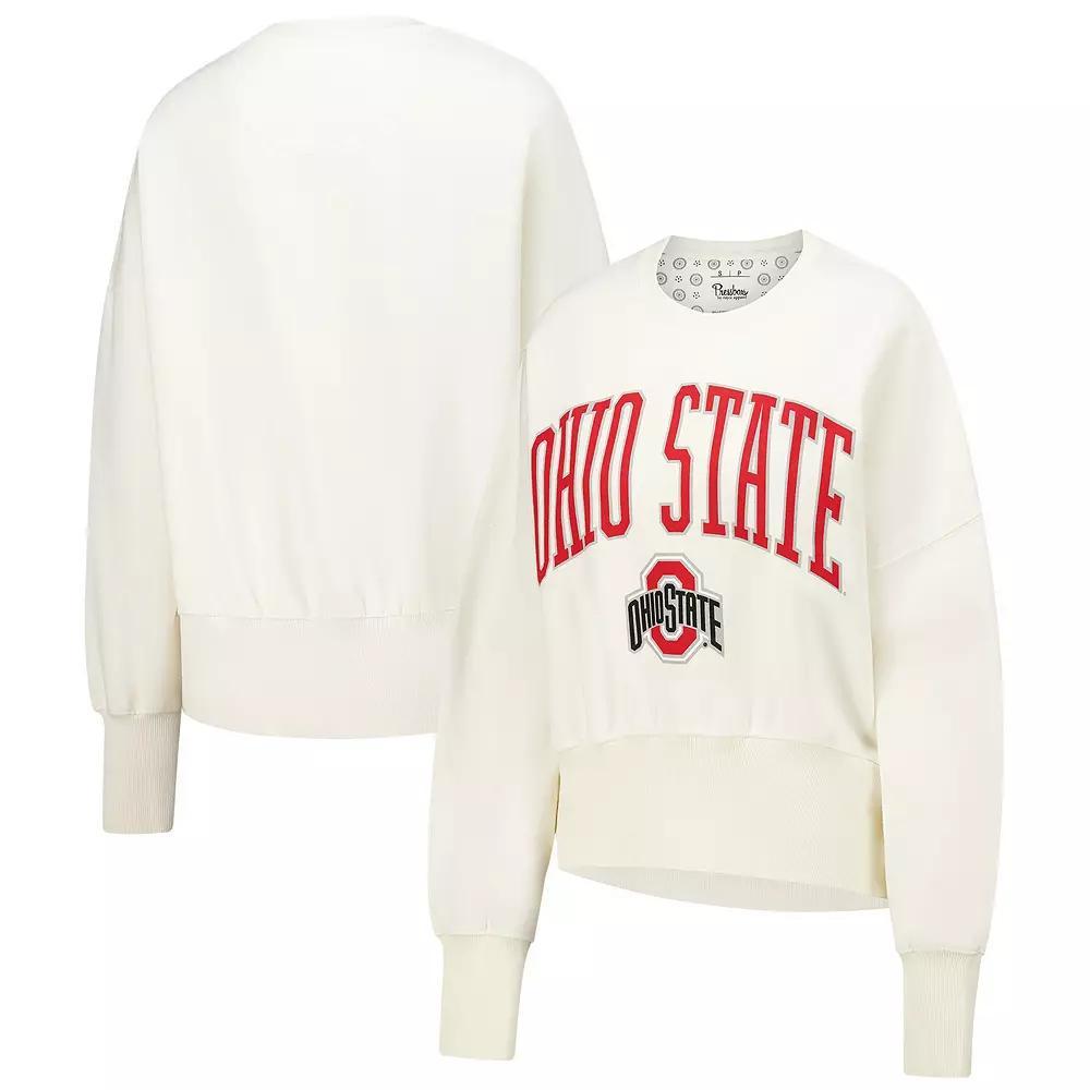 Women's Pressbox  Ivory Ohio State Buckeyes��Oversized Waist-Length Crewneck Sweatshirt, Size: 2XL, Beige Product Image