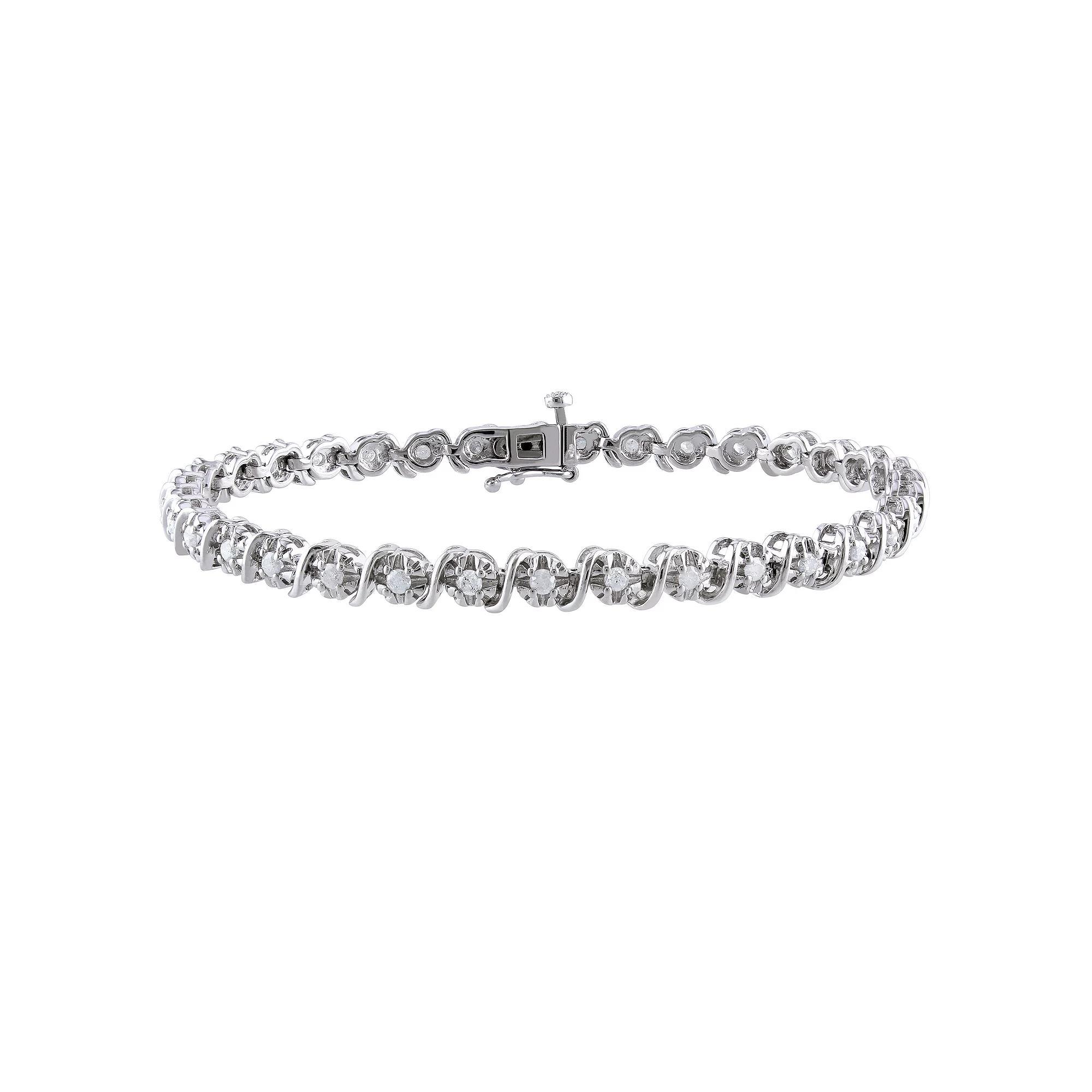 Stella Grace Sterling Silver 1 Carat T.W Diamond S-Shaped Bracelet, Womens Product Image
