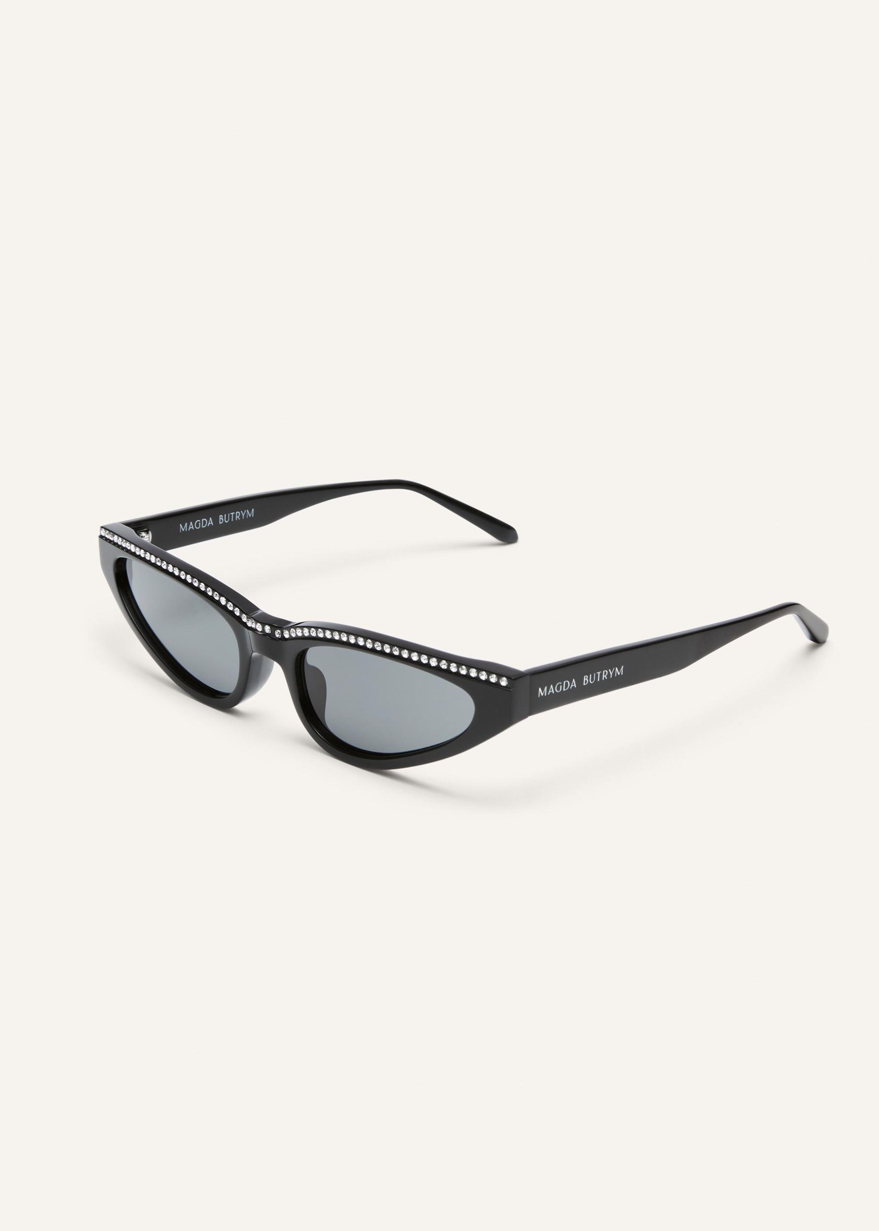 Pointed cat-eye sunglasses in black crystals Product Image