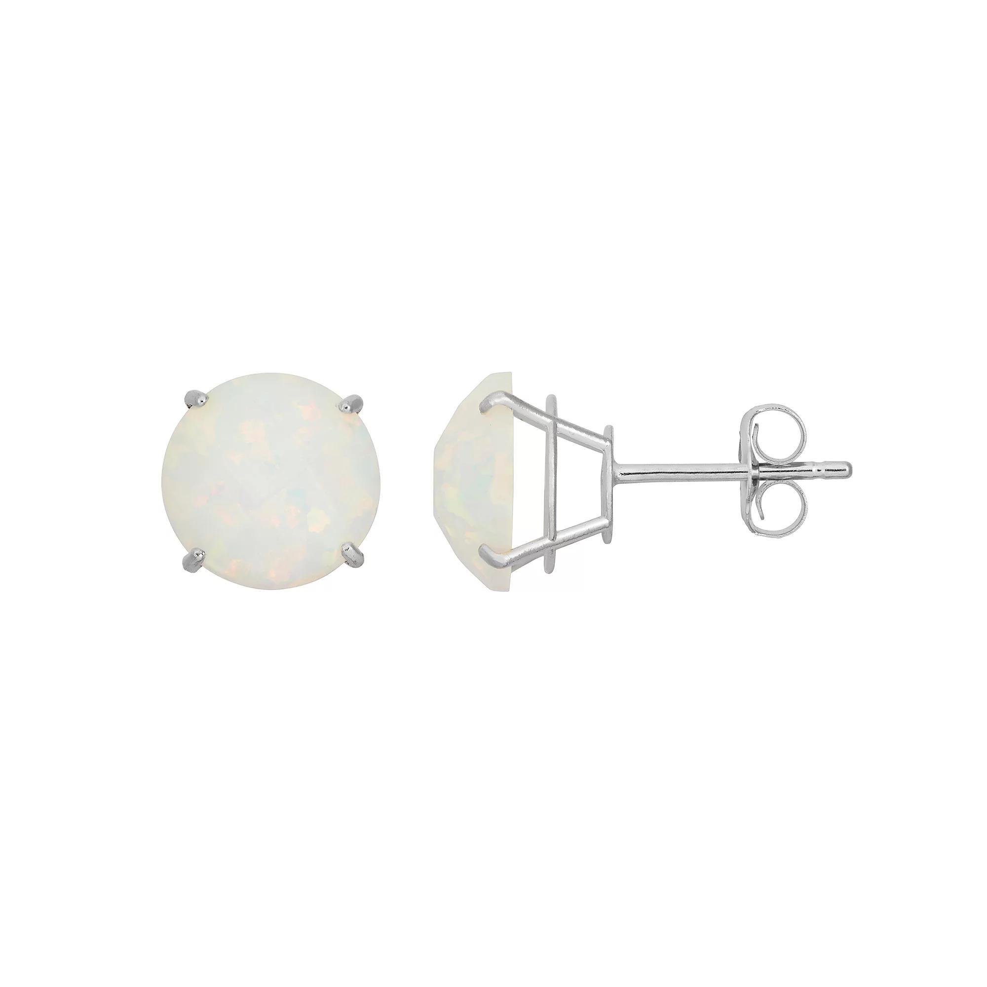 Lab-Created Opal 10k White Gold Stud Earrings, Womens Product Image