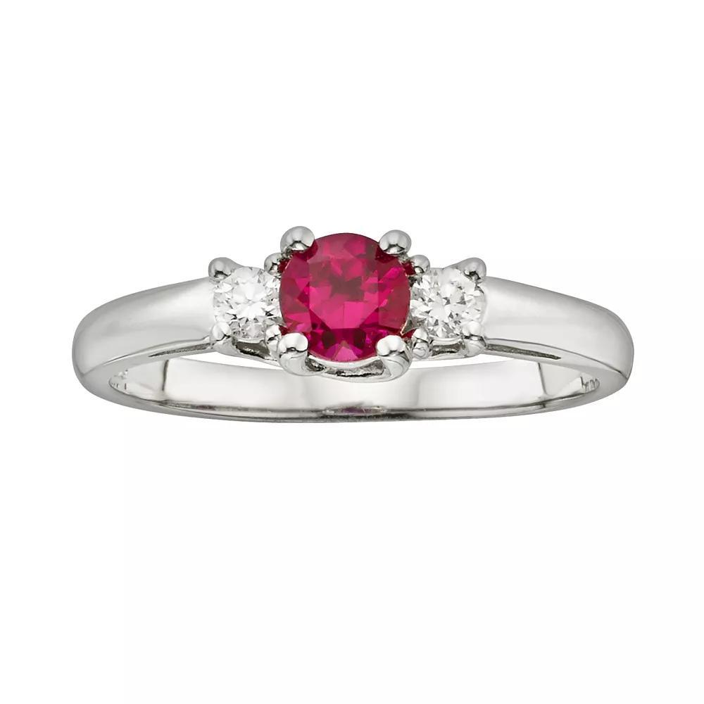 The Regal Collection 14k White Gold Genuine Ruby & 1/6-ct. T.W. IGL Certified Diamond 3-Stone Ring, Women's, Size: 8, Red Product Image