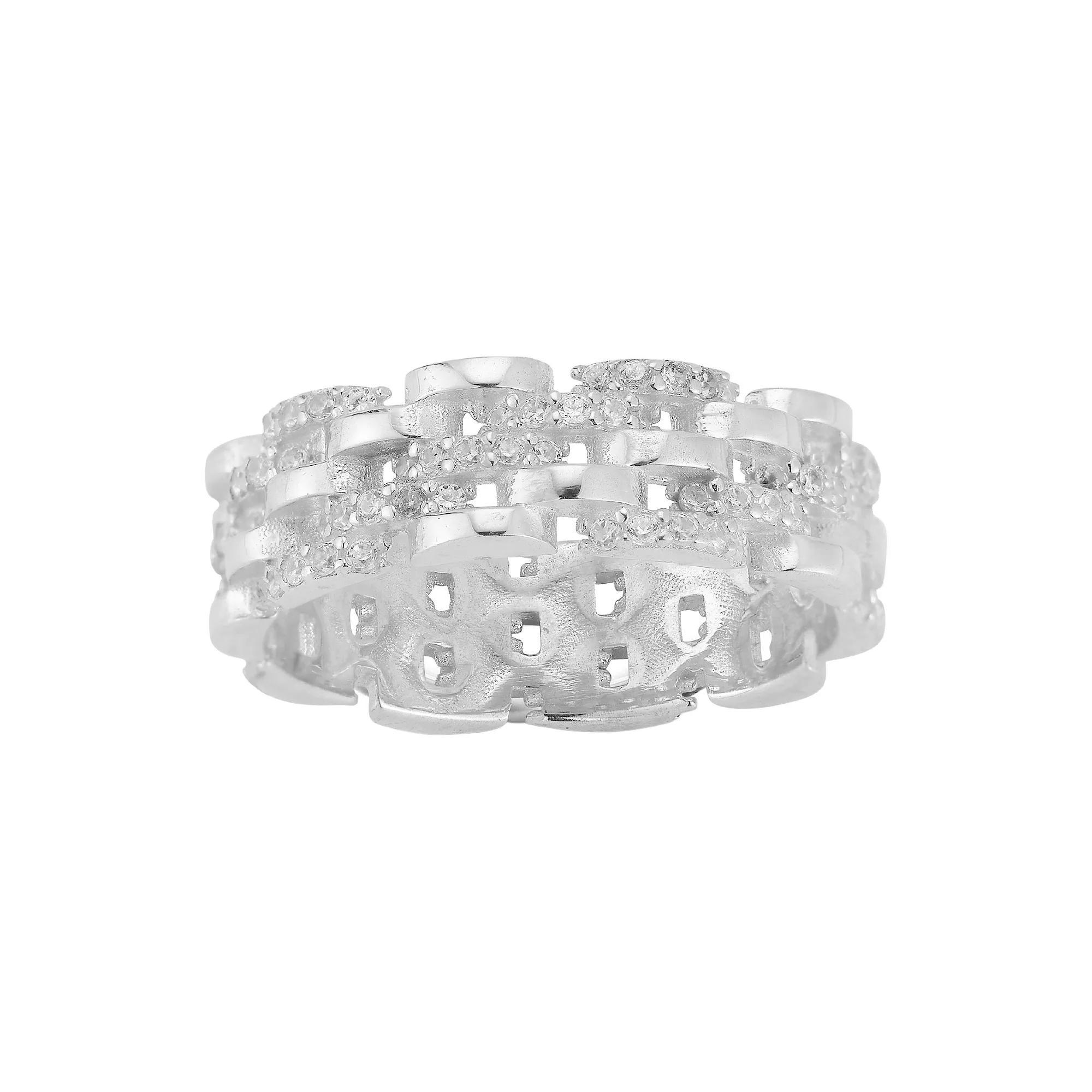 Sunkissed Sterling Cubic Zirconia Chain Link Ring, Women's, Size: 7, Silver Tone Product Image