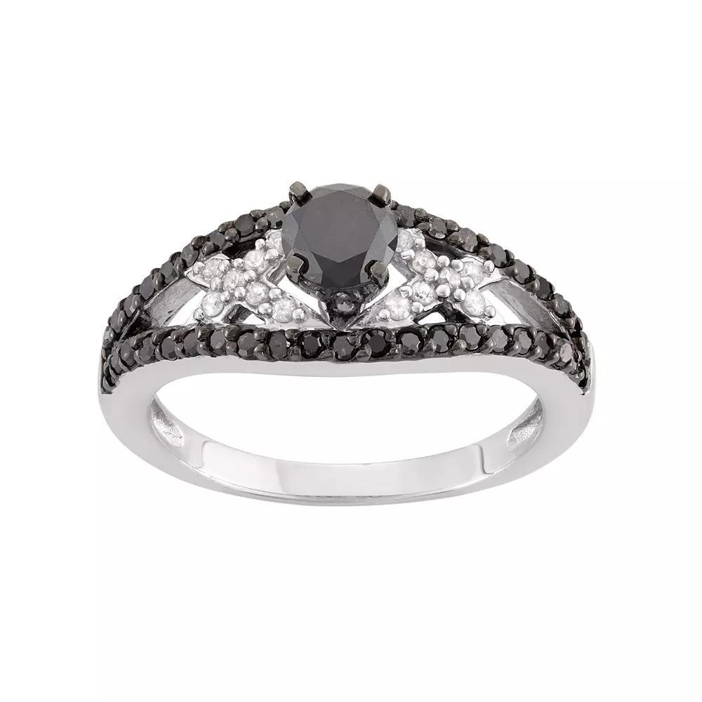 Jewelexcess 1 Carat T.W. Black & White Diamond Sterling Silver Openwork Ring, Women's, Size: 7 Product Image