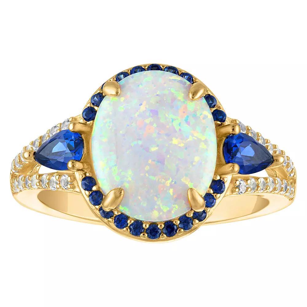 Designs by Gioelli 14k Gold Over Silver Lab-Created Opal & Sapphire Ring, Women's, Size: 8, Gold Tone Product Image