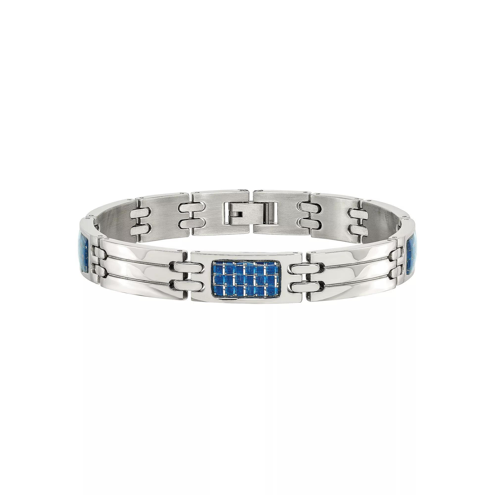 Men's Stainless Steel Blue Carbon Fiber Inlay Bracelet Product Image