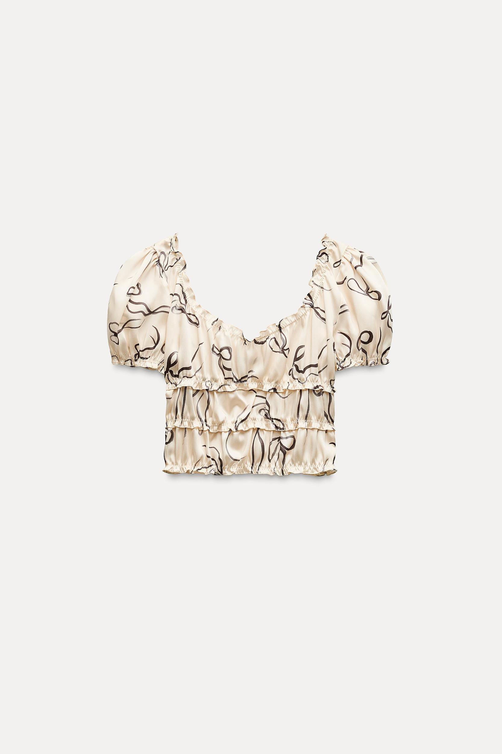 SATIN EFFECT PRINTED CROP TOP Product Image