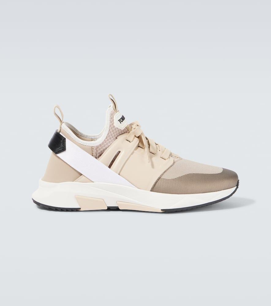 TOM FORD Jago Leather-trimmed Sneakers In Clay + White Product Image