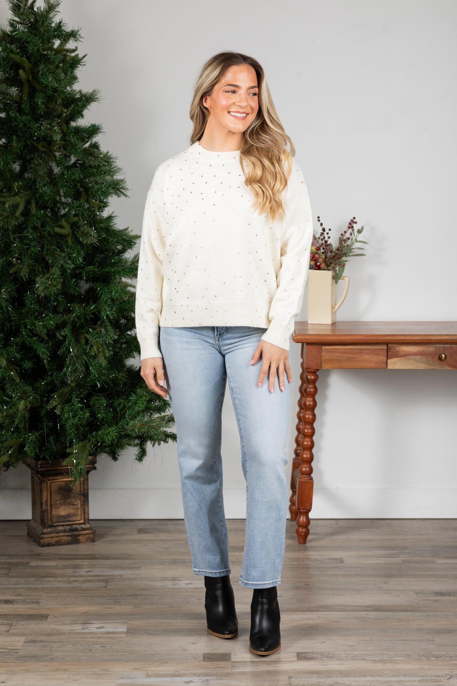 Cream With Gold Polka Dots Sweater Product Image