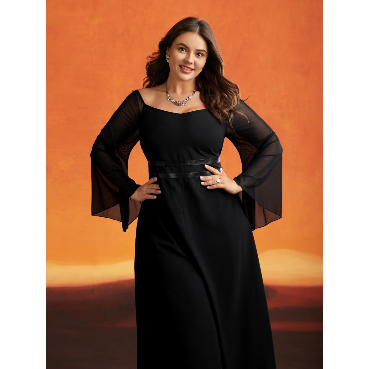 Plus Size Black Wicked Witch Leather Belt Off-Shoulder Jumpsuit Women Cocktail Extra Long Sleeve One-shoulder neck Party Loose Jumpsuits BloomChic 10/M Product Image