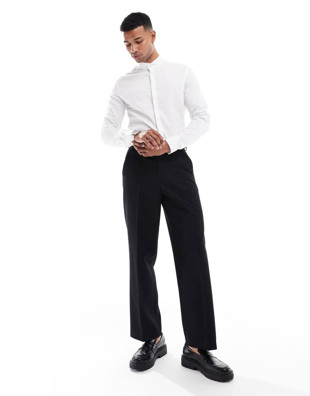 ASOS DESIGN slim shirt with grandad collar in white Product Image