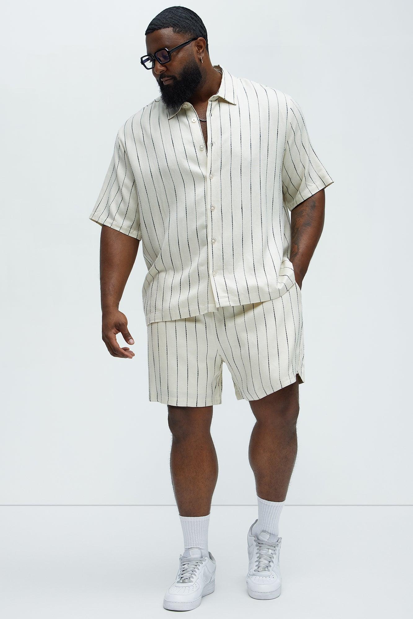 Slub Striped Linen Warm Up Shorts - Cream Product Image