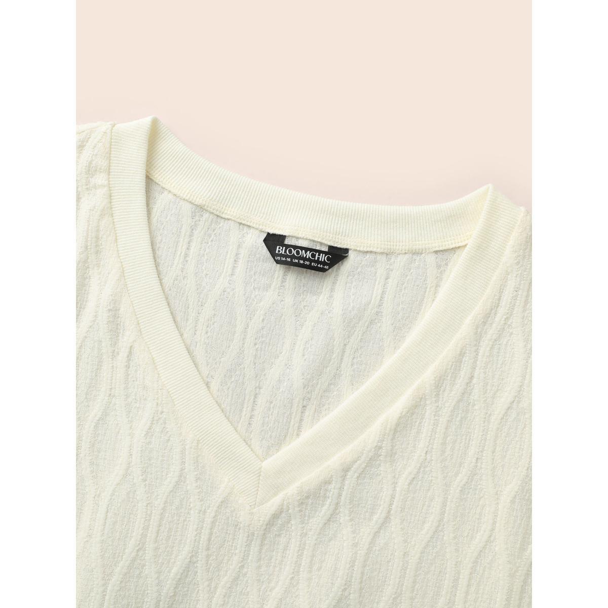 Plus Size Rib Knit Plain Elastic Cuffs Sweatshirt Women Ivory Elegant Non V-neck Everyday Sweatshirts BloomChic 30/6X Product Image