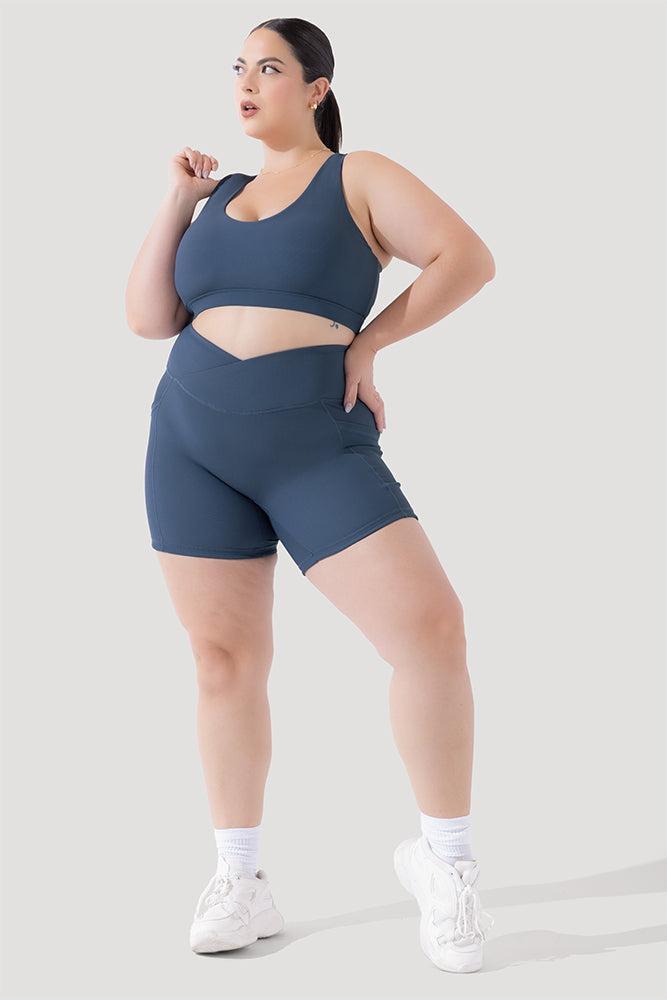 Crisscross Hourglass® Midi Shorts with Pockets (Ribbed) - Dark Navy Product Image