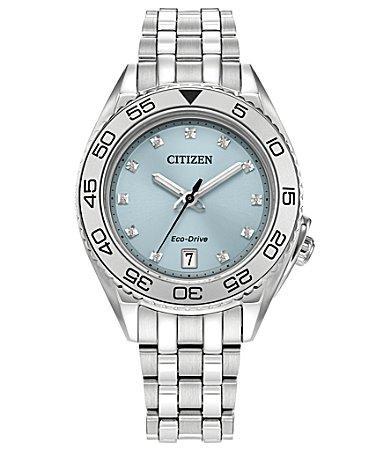 Citizen Womens Eco-Drive Carson Stainless Steel Diamond Accent Blue Dial Bracelet Watch Silver Product Image