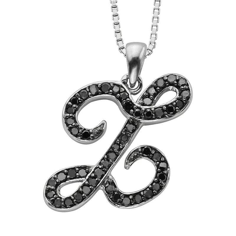 Jewelexcess Sterling Silver 1/4-ct. T.W. Black Diamond Initial Pendant, Women's, Size: 18", Q Product Image