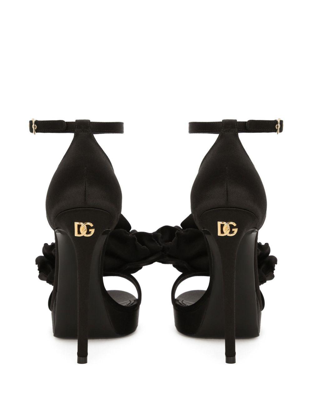 DOLCE & GABBANA Floral-appliqué Platform Heel Sandals In Black Product Image