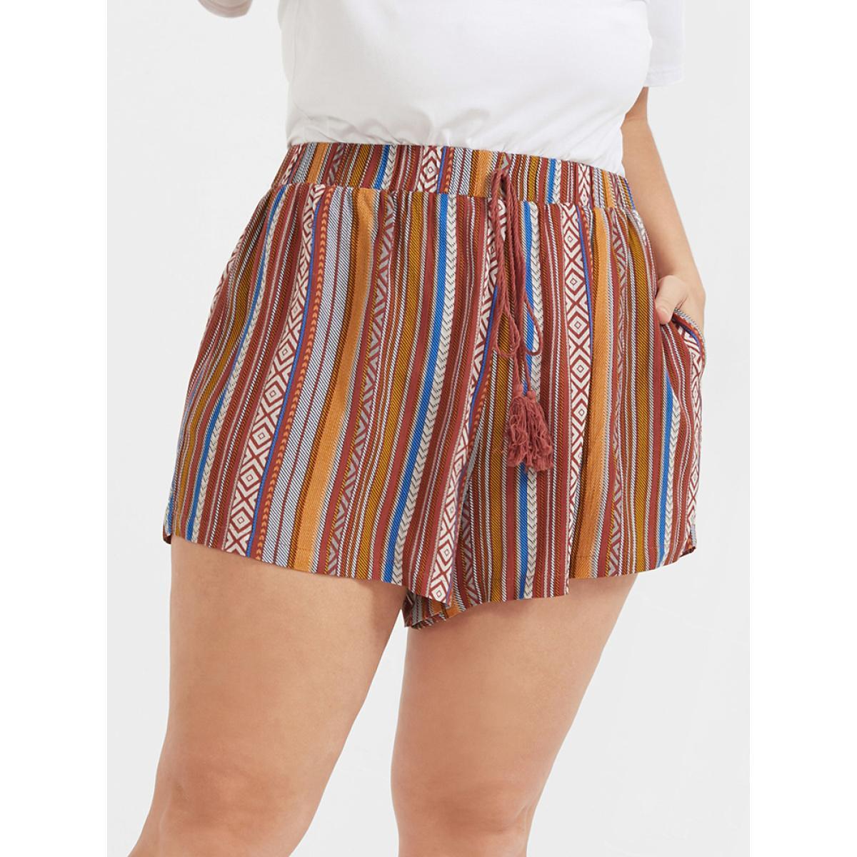 Plus Size Bandana Printed Pocket Knot Waist Shorts Women Multicolor Casual Pocket Dailywear Shorts BloomChic 30/6X Product Image