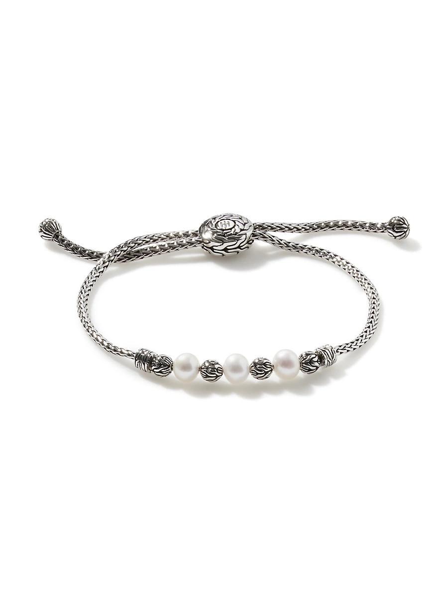Womens Classic Chain Sterling Silver & Freshwater Pearl Chain Bracelet Product Image