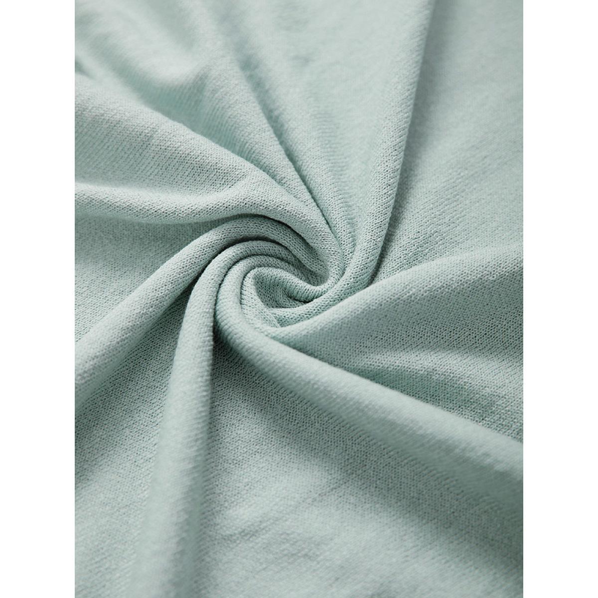 Plus Size Plain Eyelet Patchwork Drop Shoulder Pullover LightBlue Women Casual Loose Long Sleeve Round Neck Dailywear Pullovers BloomChic 22-24/3X Product Image