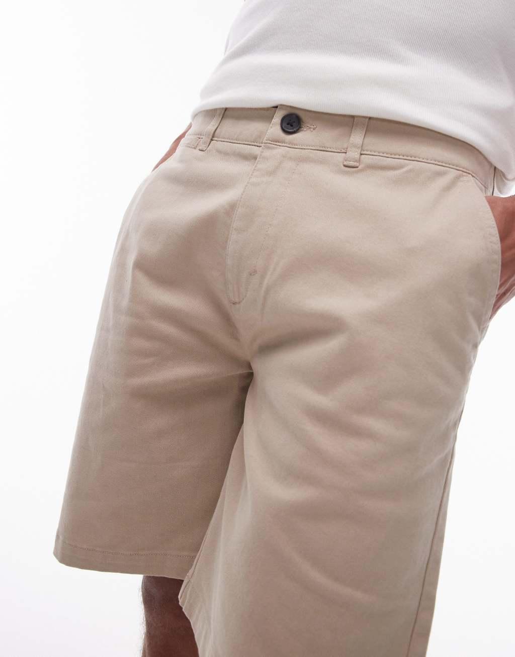 Topman slim chino shorts in stone Product Image