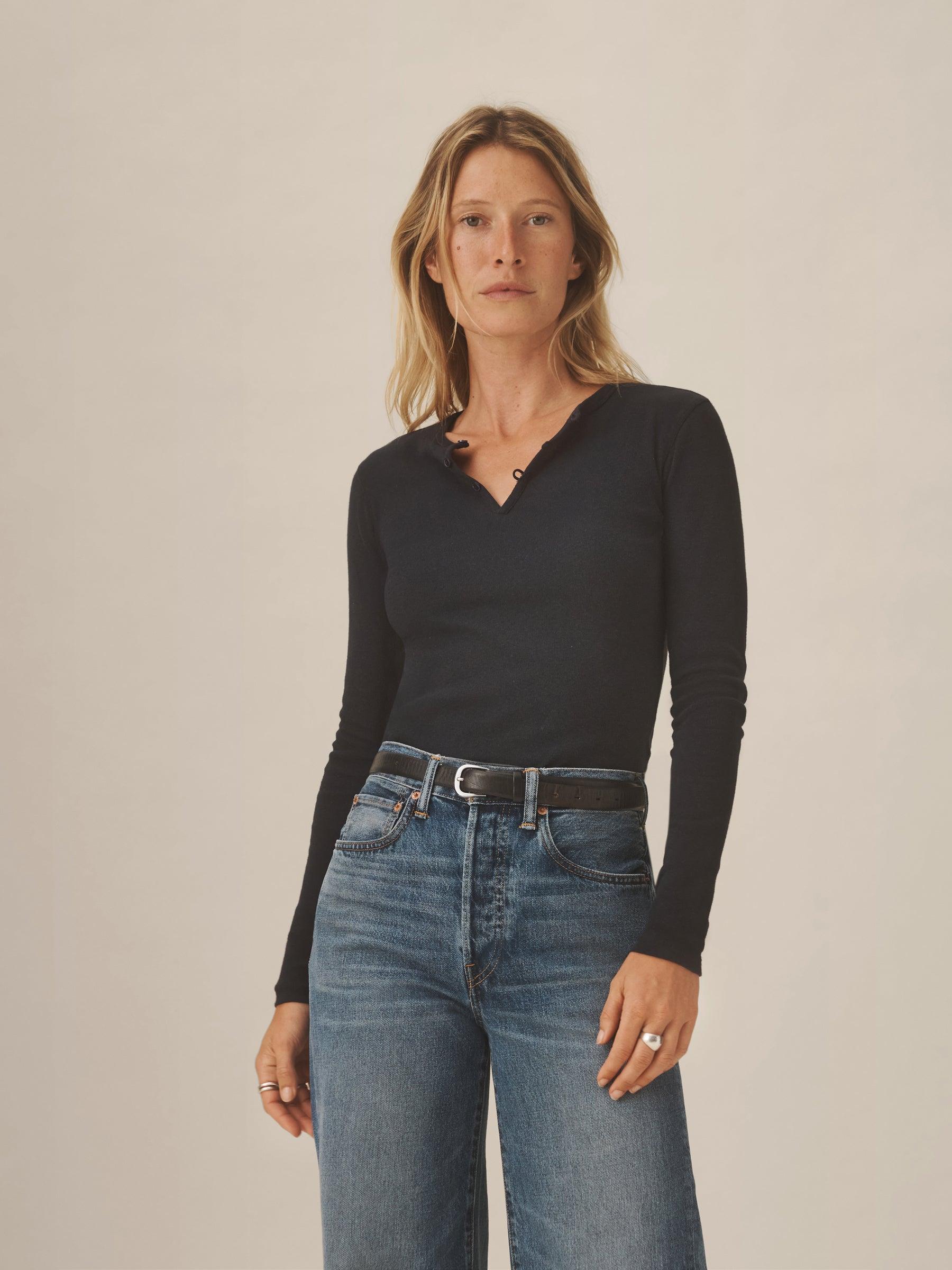 Dark Navy Heirloom Rib L/S Henley Product Image